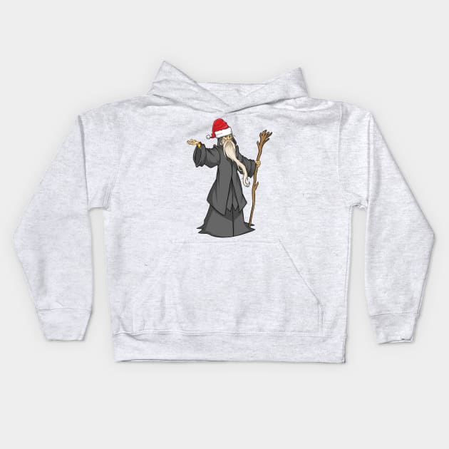Funny Christmas Holiday Santa Hat-Wearing Magical Wizard Kids Hoodie by Contentarama
